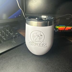 White Buccee’s Beaver Insulated Tumbler with Lid for Travel with Coffee or Tea